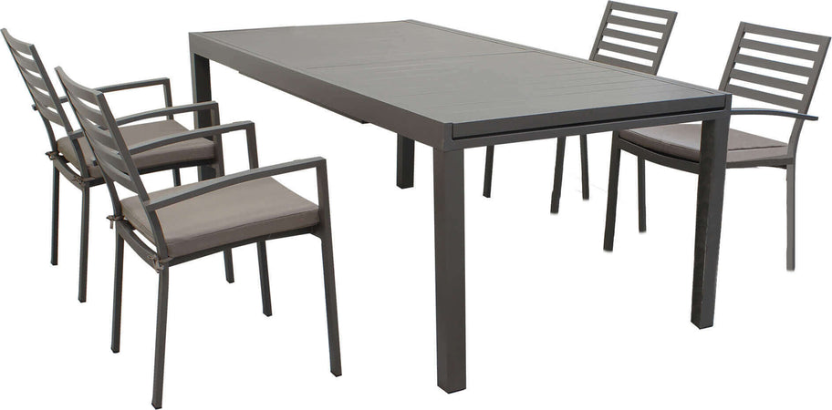 DEXTER---set-tavolo-da-giardino-allungabile-160/240x90-compreso-di-4-poltrone-in-alluminio-Taupe-Milani-Home