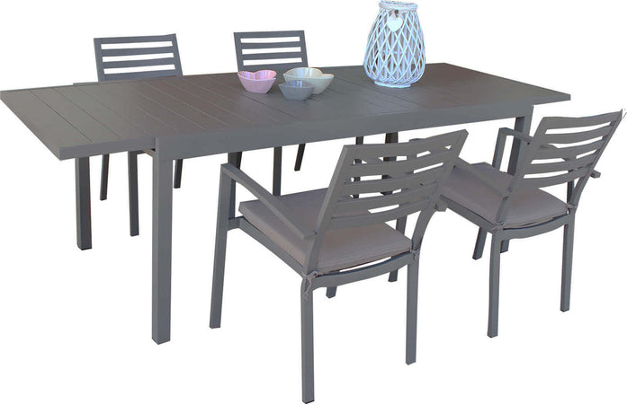DEXTER---set-tavolo-da-giardino-allungabile-160/240x90-compreso-di-4-poltrone-in-alluminio-Taupe-Milani-Home
