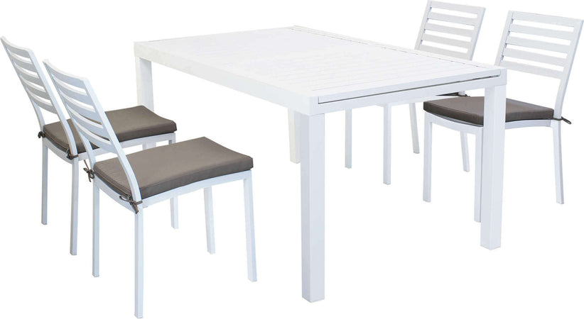 DEXTER---set-tavolo-da-giardino-allungabile-160/240x90-compreso-di-4-sedie-in-alluminio-Bianco-Milani-Home