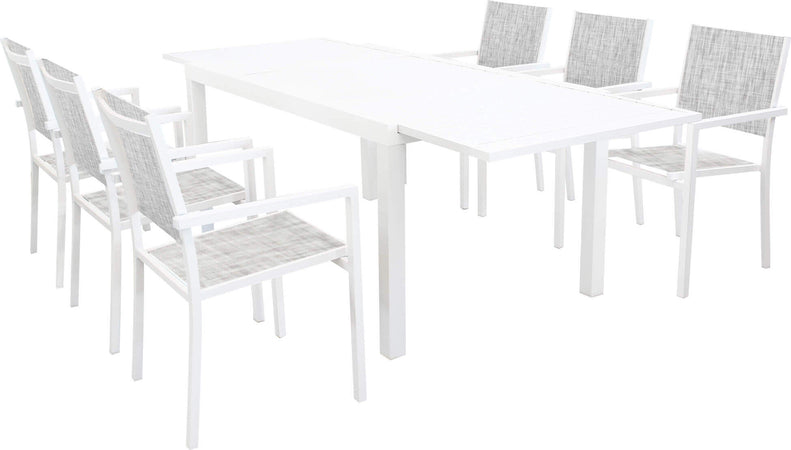 DEXTER---set-tavolo-da-giardino-allungabile-160/240x90-compreso-di-6-poltrone-in-alluminio-Bianco-Milani-Home