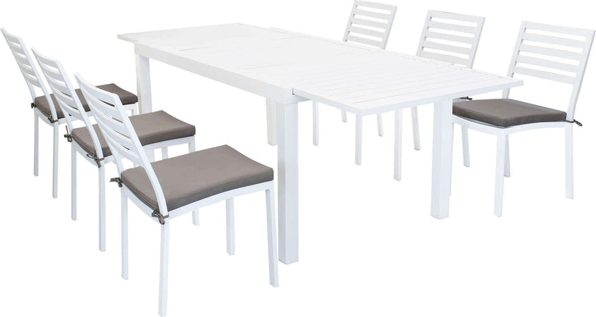 DEXTER---set-tavolo-da-giardino-allungabile-160/240x90-compreso-di-6-sedie-in-alluminio-Bianco-Milani-Home