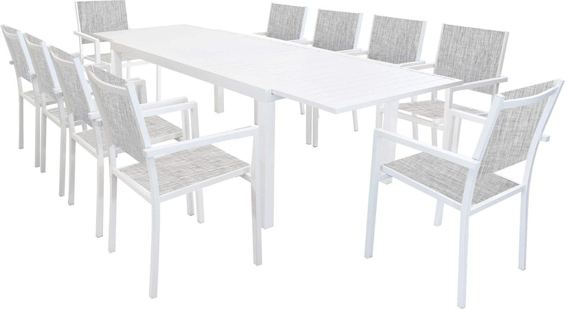 DEXTER---set-tavolo-da-giardino-allungabile-200/300x100-compreso-di-10-poltrone-in-alluminio-Bianco-Milani-Home