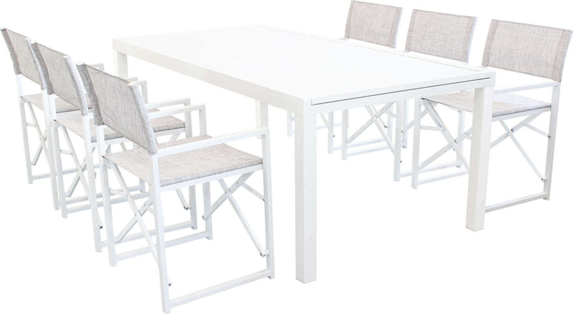 DEXTER---set-tavolo-da-giardino-allungabile-200/300x100-compreso-di-6-poltrone-in-alluminio-Bianco-Milani-Home