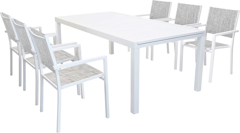 DEXTER---set-tavolo-da-giardino-allungabile-200/300x100-compreso-di-6-poltrone-in-alluminio-Bianco-Milani-Home