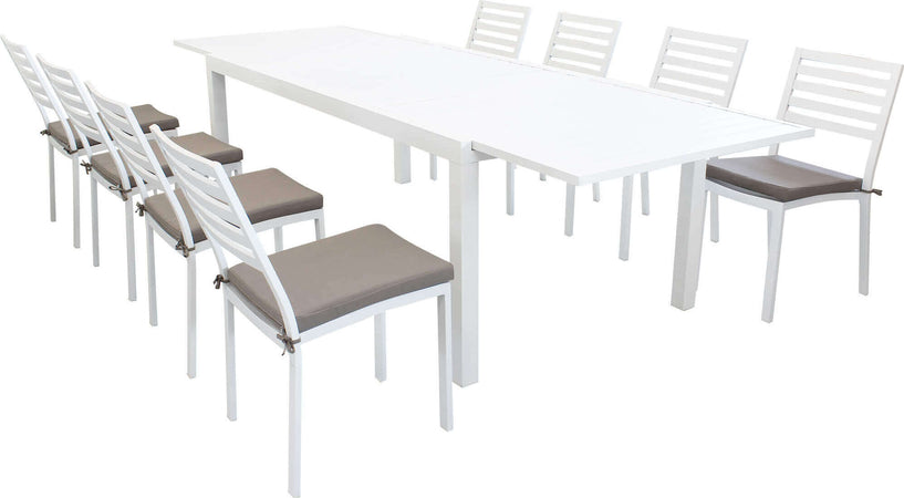 DEXTER---set-tavolo-da-giardino-allungabile-200/300x100-compreso-di-8-sedie-in-alluminio-Bianco-Milani-Home