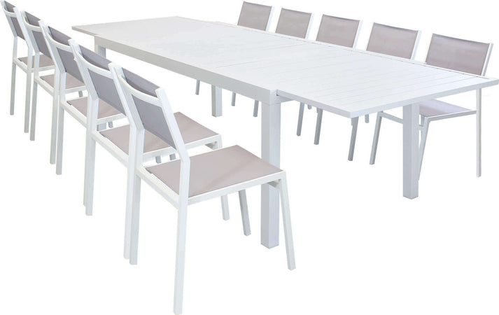 DEXTER---set-tavolo-giardino-rettangolare-allungabile-200/300x100-con-10-sedie-in-alluminio-bianco-e-textilene-da-esterno-Bianco-Milani-Home