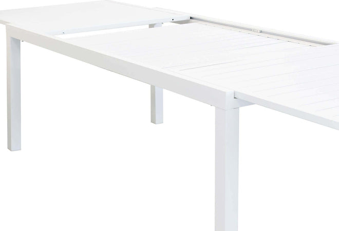 DEXTER---set-tavolo-giardino-rettangolare-allungabile-200/300x100-con-8-sedie-in-alluminio-bianco-e-textilene-da-esterno-Bianco-Milani-Home