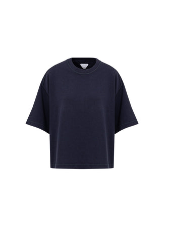 Bottega Veneta T-Shirt Cropped Blu con Collo Squadrato da donna