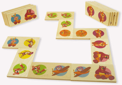 Dida - Domino La Gara degli Animali del Bosco - Domino in Legno per Bambini Gioco da Tavolo composto da 28 Grandi Tessere Decorate in Scatola di Legno Gioco Educativo che Stimola le Capacitò di Associazione Concentrazione e l'Apprendimento delle Regole