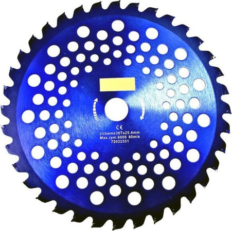 Disco-Decespugliatore-Lama-Acciaio-Per-Legno-255mm-X-36t-Con-Fori-Raffreddamento