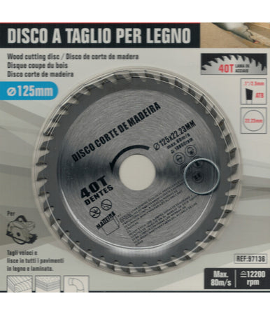 Disco Lama Per Tagli Legno 125 Mm Per Smerigliatrice 40 Denti Sega Circolare