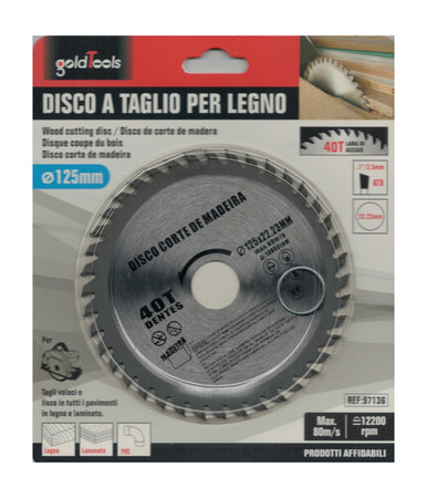 Disco Lama Per Tagli Legno 125 Mm Per Smerigliatrice 40 Denti Sega Circolare