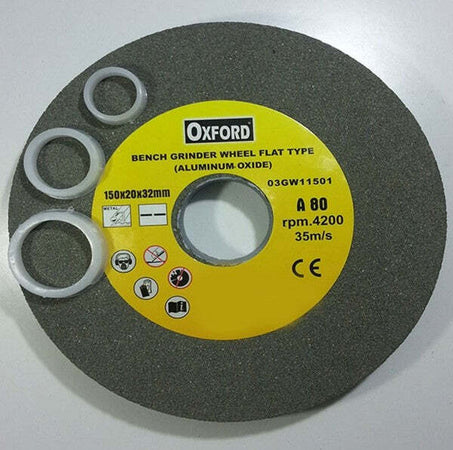 Disco-Mola-Da-Banco-Pietra-Abrasiva-Grana-80-Ossido-Alluminio-Tipo-Flat-150-Mm