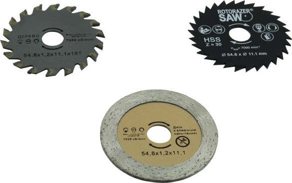 Disco-Taglio-Legno-Pvc-Plastica-Mini-Dischi-Sega-Circolare-3-Pz-ø54.8mm-ø11.1mm