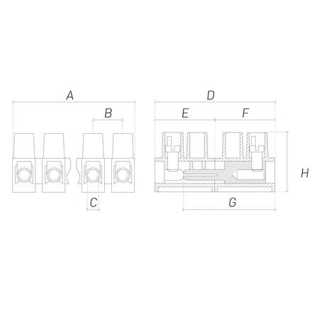 Morsettiera multipolare a spina, 12 poli per collegamento cavi elettrici