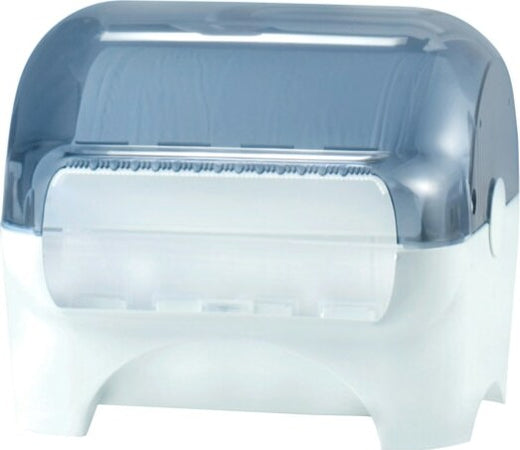 Dispenser carenato da banco Wiperbox per bobine asciugatutto - 34x31 5x36 cm - bianco-azzurro trasparente - Mar Plast Commercio Industria e Scienza/Forniture sanitarie e igieniche/Accessori e sanitari bagno/Supporti per asciugamani di carta commerciali Eurocartuccia - Pavullo, Commerciovirtuoso.it