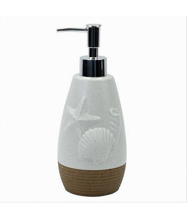Dispenser Per Sapone Liquido Bianco Decoro Marino Base Rigata Marrone Bagno 79268