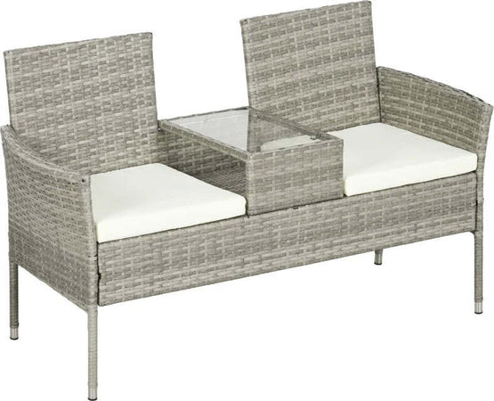 Divanetto-per-Esterni-2-Posti-con-Tavolino-da-Caffè,-in-Acciaio-e-Rattan-PE,-137x59x82-cm,-Grigio-e-Crema-867-181V00GG