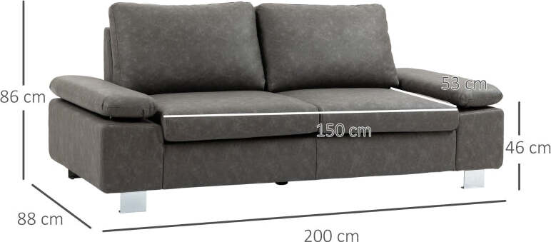Divano-2-Posti-da-Salotto-e-Ufficio-soggiorno-studio-Salvaspazio-con-Seduta-Imbottita-e-Braccioli-Regolabili,-200x88x86-cm,-Grigio-F839-555V00GYA