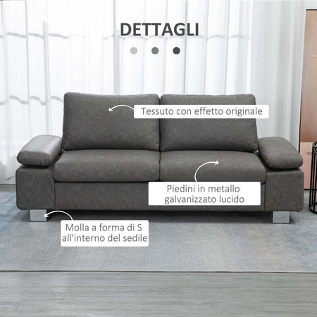 Divano-2-Posti-da-Salotto-e-Ufficio-soggiorno-studio-Salvaspazio-con-Seduta-Imbottita-e-Braccioli-Regolabili,-200x88x86-cm,-Grigio-F839-555V00GYA