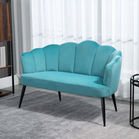 Divano-2-Posti-in-Velluto-con-Gambe-in-Metallo-e-Schienale-a-Conchiglia,-132x66x80cm,-Verde-soggiorno-salotto-ingresso-ufficio-studio-F839-483V00GNA