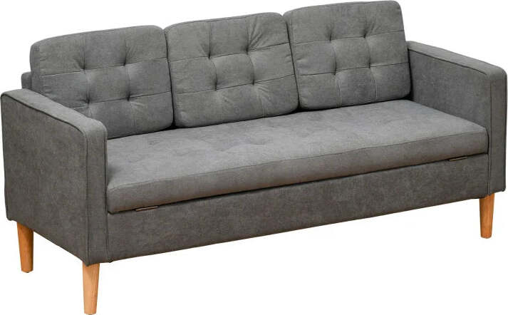 Divano-3-Posti-Moderno-in-Tessuto-Grigio-con-Vano-Contenitore-e-Design-Scandinavo,-Grigio,-166.5x62x82cm-839-033