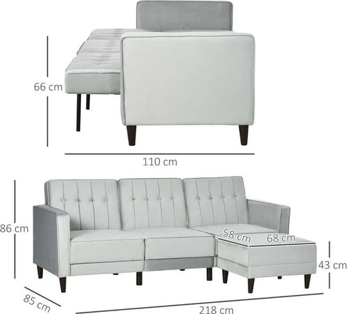 Divano-Letto-3-Posti-con-Poggiapiedi-e-Schienale-Reclinabile,-Rivestimento-Velluto-e-Seduta-Imbottita,-218x85x86-cm,-Grigio-Chiaro-839-070V00LG