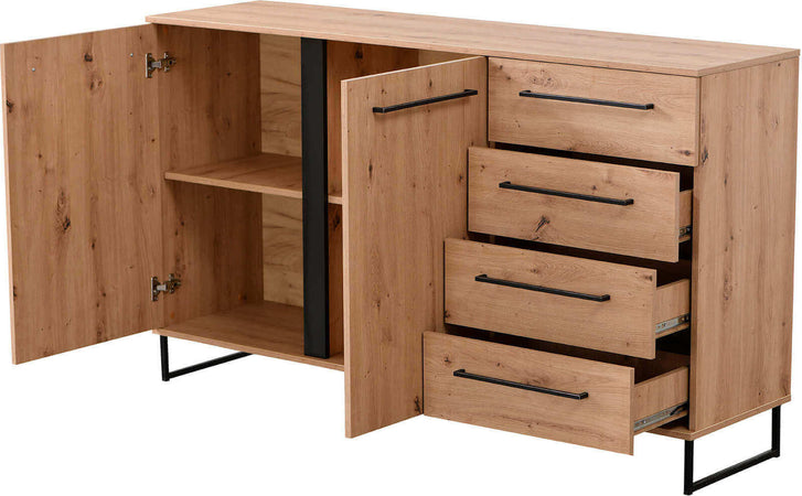 DODO---credenza-con-2-ante-e-4-cassetti-colore-rovere-cm-159-x-42-x-92,5-h-Rovere-Chiaro-Milani-Home