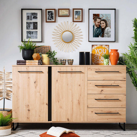 DODO---credenza-con-2-ante-e-4-cassetti-colore-rovere-cm-159-x-42-x-92,5-h-Rovere-Chiaro-Milani-Home