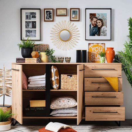 DODO---credenza-con-2-ante-e-4-cassetti-colore-rovere-cm-159-x-42-x-92,5-h-Rovere-Chiaro-Milani-Home