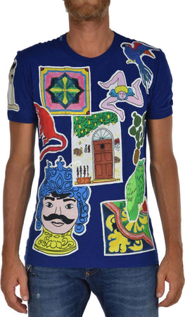 DOLCE&GABBANA-Dolce&Gabbana-T-shirt-Blu-Uomo-Cotone-Mod.-G8FV4TG7FYLS9000-da-uomo