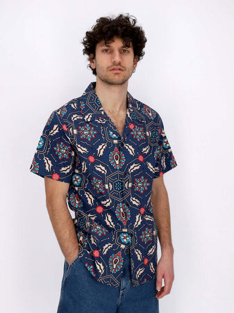 DOLLY-NOIRE-Camicia-Manica-Corta-Uomo-Fronds-Tapestry-Bowling-Shirt-Blue-da-uomo