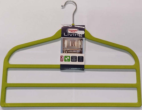 DOMOPAK---SET-2-GRUCCE-PER-PANTALONI-3-SPAZI-45CM --MATERIALE-SIMIL-VELLUTO-ANTISCIVOLO---COLORE-VERDE-LIME---MARRONE