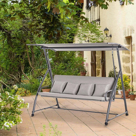 Dondolo-da-Esterni-2in1-per-3-Persone-Convertibile-in-Letto-con-Tettuccio,-218x120x168cm,-Cachi-Chiaro-84A-062V01