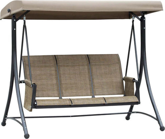Dondolo-da-Giardino-a-3-Posti-con-Tettuccio-Regolabile-e-Tasche-Portaoggetti-Marrone-196x128x172cm-84A-110V01
