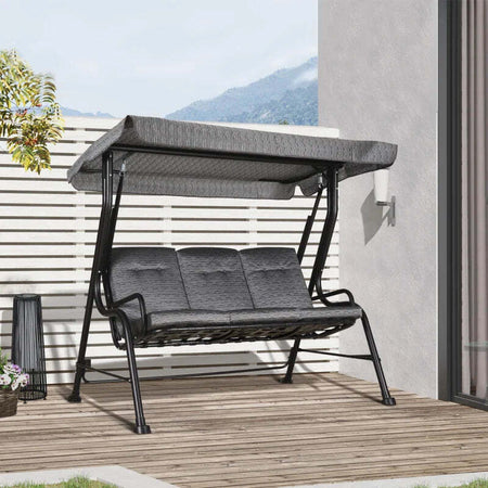 Dondolo-da-Giardino-per-3-Persone-con-Tettuccio-Regolabile-e-Cuscini,-200x120x170cm,-Nero-84A-140BK