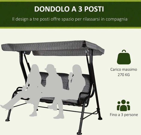 Dondolo-da-Giardino-per-3-Persone-con-Tettuccio-Regolabile-e-Cuscini,-200x120x170cm,-Nero-84A-140BK