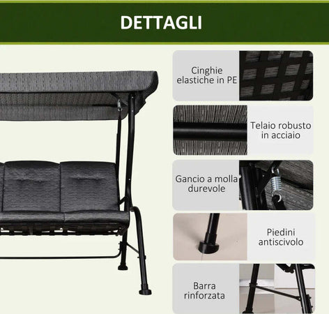 Dondolo-da-Giardino-per-3-Persone-con-Tettuccio-Regolabile-e-Cuscini,-200x120x170cm,-Nero-84A-140BK