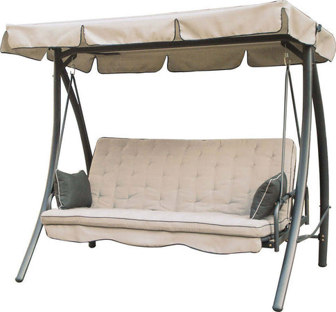 Dondolo-Grande-Giardino-3-Posti-Reclinabile-Letto-Altalena-Panama-Tessuto-Beige