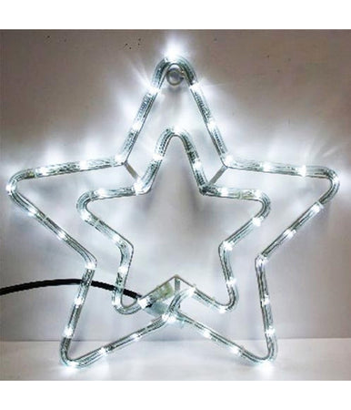 Doppia Stella Natalizia Luminosa 75 Led Colore Bianco 55x55 Cm Per Uso Esterno