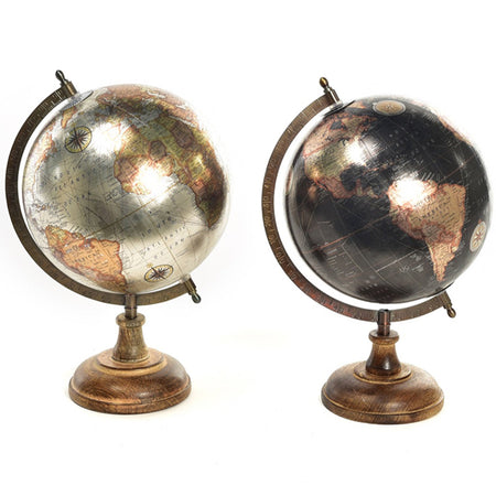 Mappamondo con piedistallo in legno decorazione per ambienti h 32,5 cm