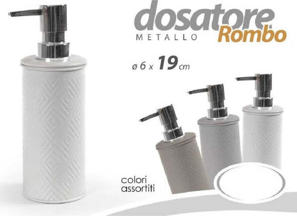 Dosatore-Porta-Sapone-Liquido-Dispenser-Metallo-Rombo-Colori-Ass.-6x19cm-783340