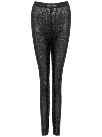 Tom Ford Pantaloni Neri in Paillettes Elasticizzati da donna