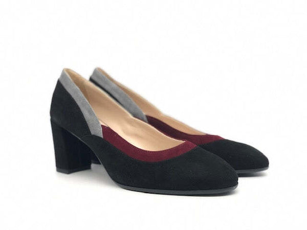 ELLEN decollete in camoscio nero rosso e grigio