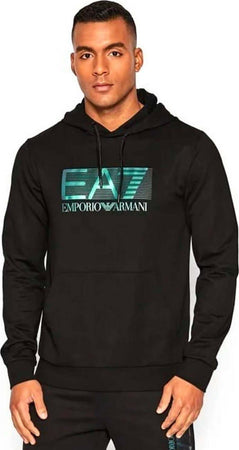 Emporio Armani Ae7 Felpa Uomo Tinta Unita Nera Con Stampa a Contrasto Felpa Casual Con Cappuccio Vestibilità Regolare Moda/Uomo/Abbigliamento/Felpe/Felpe con cappuccio Euforia - Bronte, Commerciovirtuoso.it