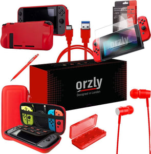 Essential Pack per Nintendo Switch Case 2 vetri protettivi Grip Case Porta Cavo USB Cartucce Cuffie Penna Colore ROSSO