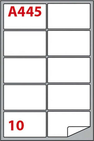 Etichetta adesiva A445 - permanente - 99 6x57 mm - 10 etichette per foglio - bianco - Markin - scatola 100 fogli A4 Cancelleria e prodotti per ufficio/Archivio ufficio e accessori per scrivania/Etichette divisori per schedario e timbri/Etichette ed etichette adesive/Etichette per stampanti Eurocartuccia - Pavullo, Commerciovirtuoso.it