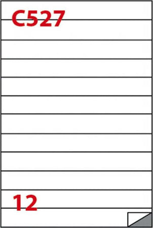 Etichetta adesiva C527 - permanente - 210x24 75 mm - 12 etichette per foglio - bianco - Markin - scatola 100 fogli A4 Cancelleria e prodotti per ufficio/Archivio ufficio e accessori per scrivania/Etichette divisori per schedario e timbri/Etichette ed etichette adesive/Etichette per stampanti Eurocartuccia - Pavullo, Commerciovirtuoso.it
