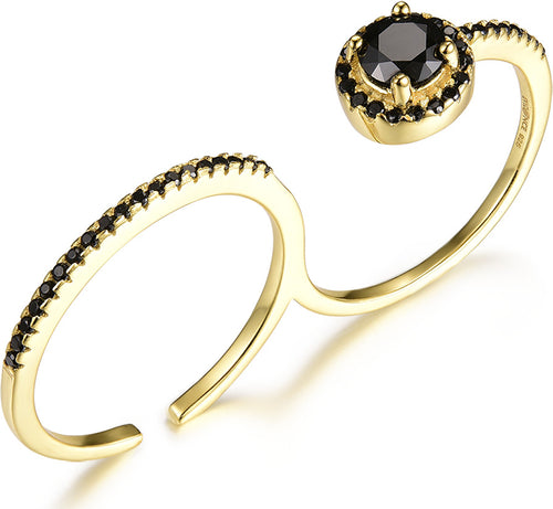 Evideence-Anello-Donna-argento-925-gold-zirconi-neri-misura-regolabile