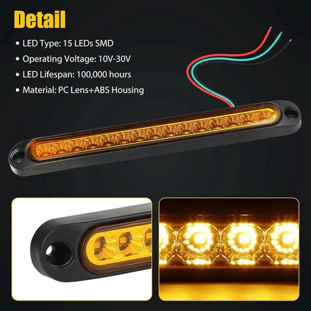 Luci Ingombro Coppia Fanali Posteriori Laterali Freccia Luci Auto Camper Suv Giallo 15Led 12-24V